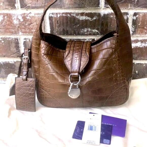 Ralph Lauren Collection Made in Italy Brown Alligator Soft Side Hobo Hand Bag - Picture 14 of 16